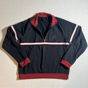 Armani Exchange Pullover Half Zip Sweatshirt in Black + Red, Men’s Medium